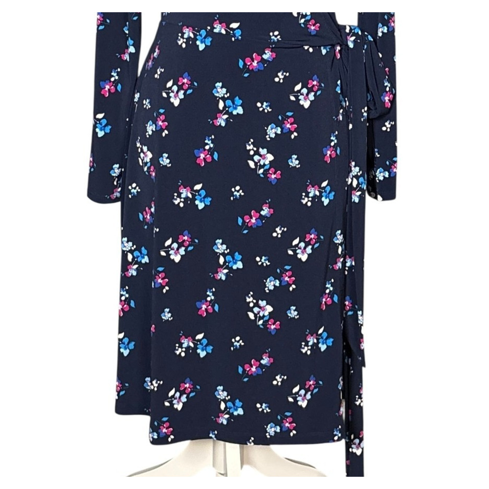 New Banana Republic Factory Wrap Dress Size Medium Floral Blue Long Sleeve Work - Picture 5 of 11